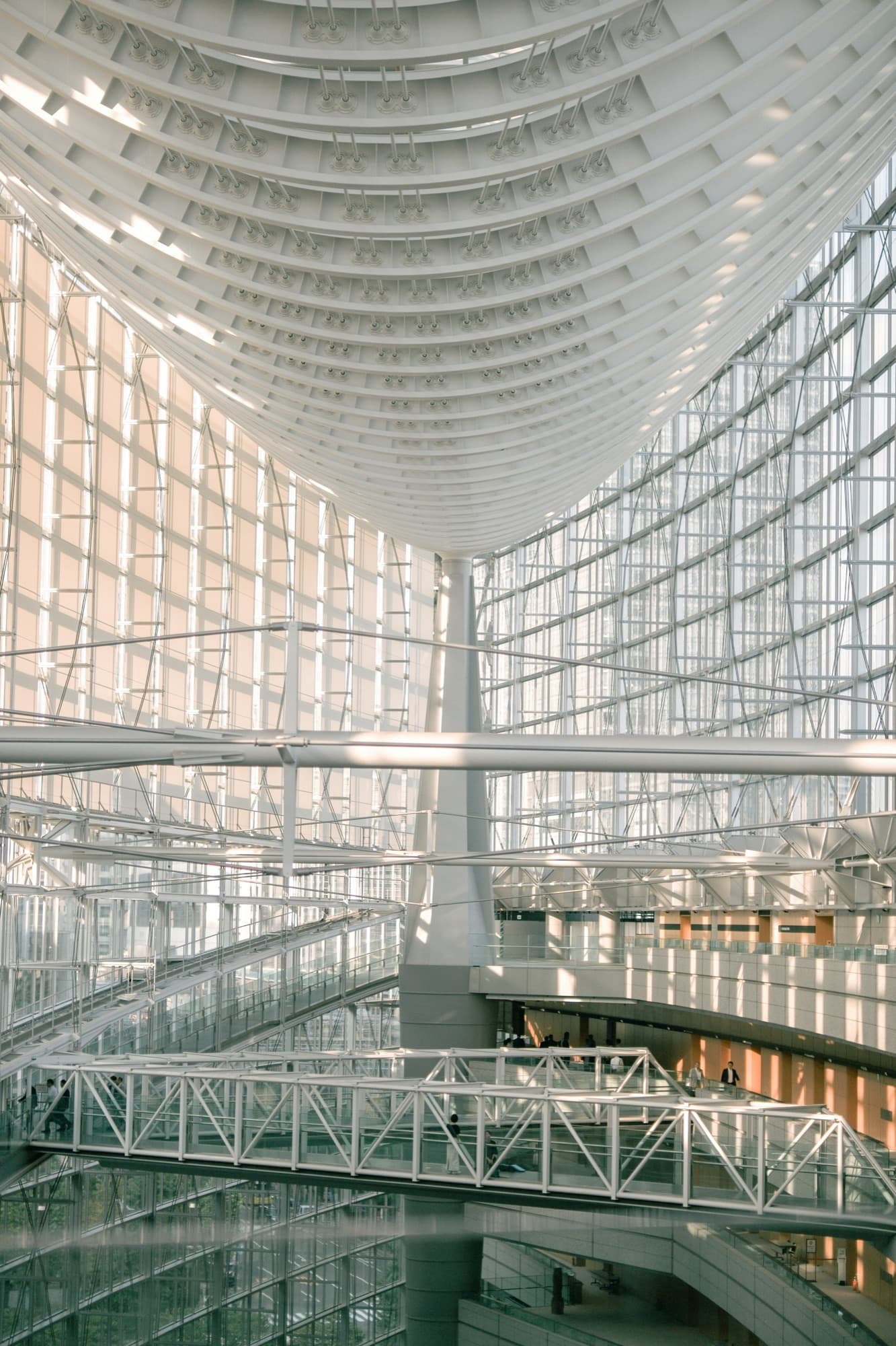 Bright, modern building interior with a glass facade