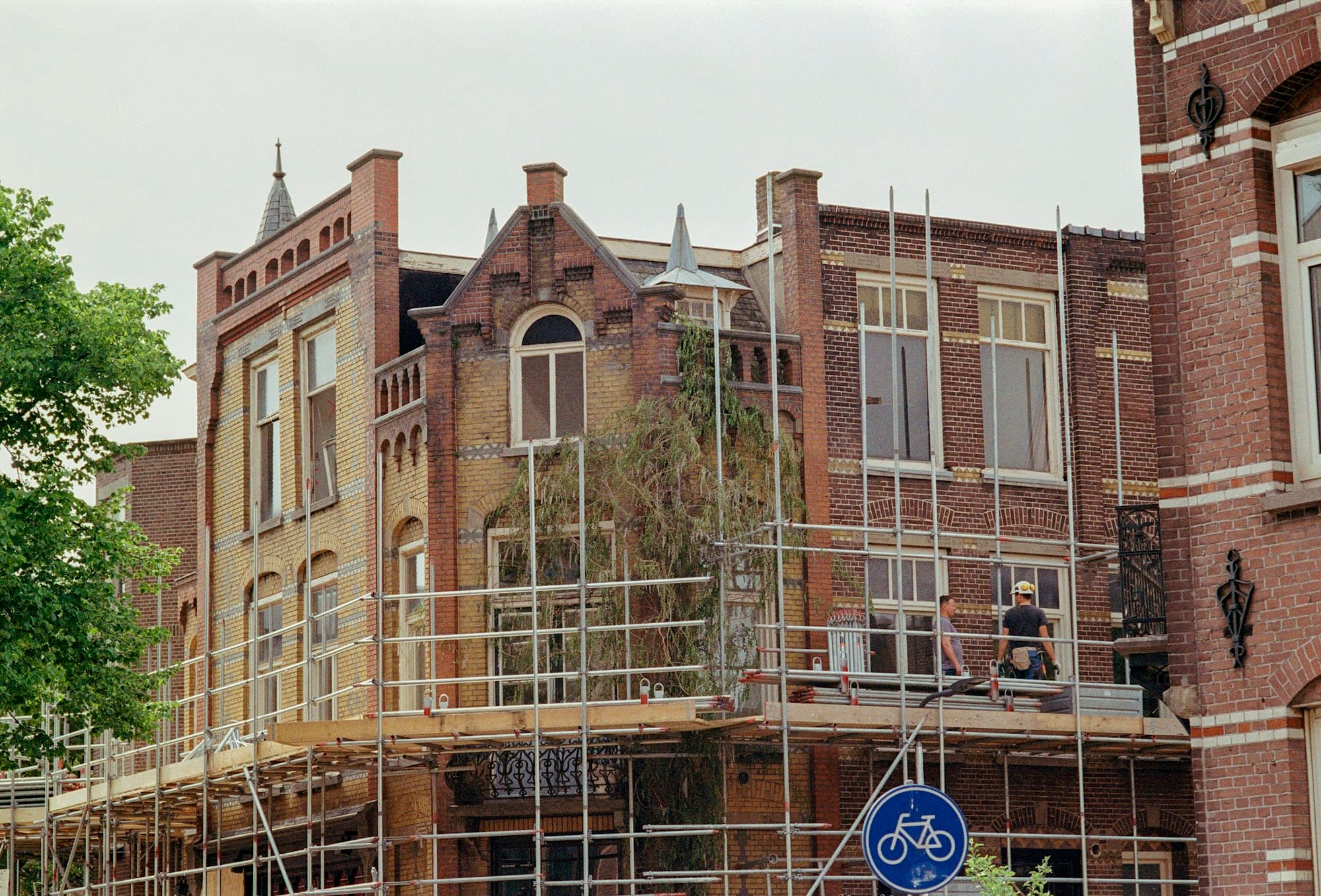 Scaffolded facade of an apartment building during refurbishment